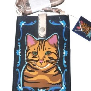 Brighton - Stylish Cat Print Crossbody Bag - Black and Tan